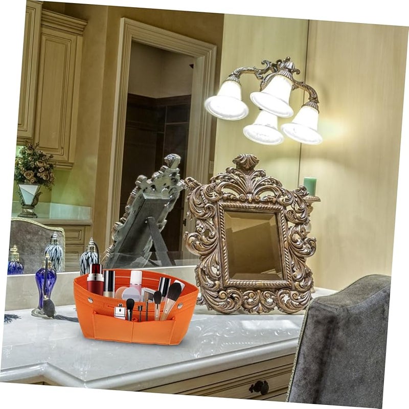 Orange Folding Felt Makeup Organizer Bag Travel Cosmetics Purse - Image 4